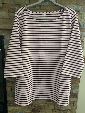 Lands' End Light Pink Top with Burgundy Stripes